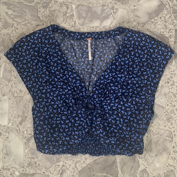 Free People Havannah Honey Top blue crop top Midnight hearts Linen Blend… - Picture 7 of 15